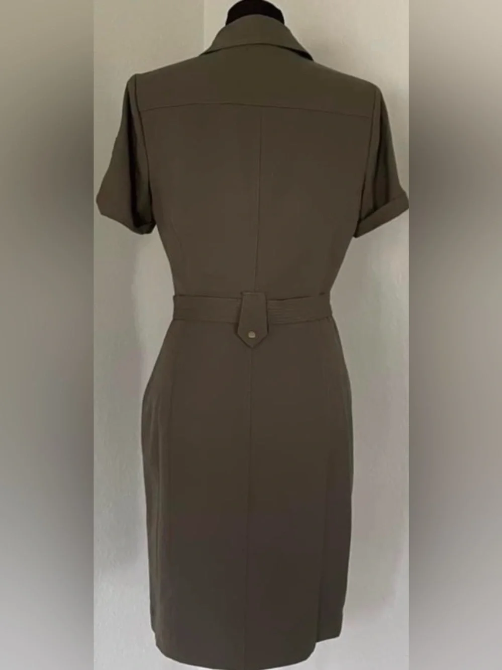 Calvin Klein Olive Green Utility Shirt Dress with Belt - Picture 2 of 4